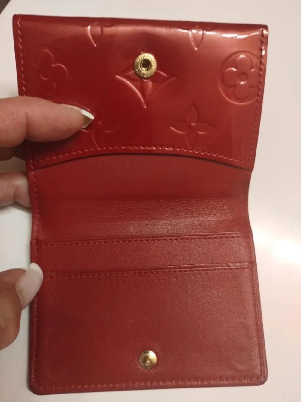 Louis Vuitton Monogram Red Vernis Trifold Card Holder/Wallet Like new